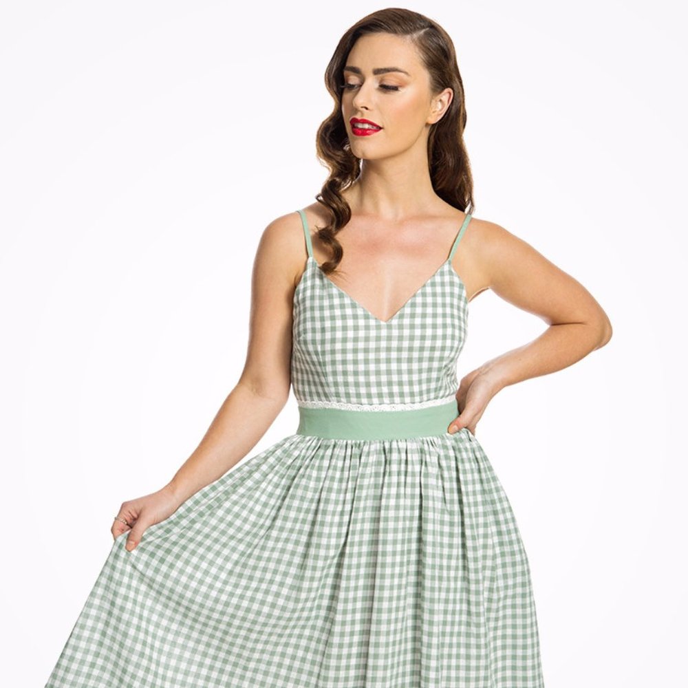 Honor 1950s Green Gingham Swing Dress
